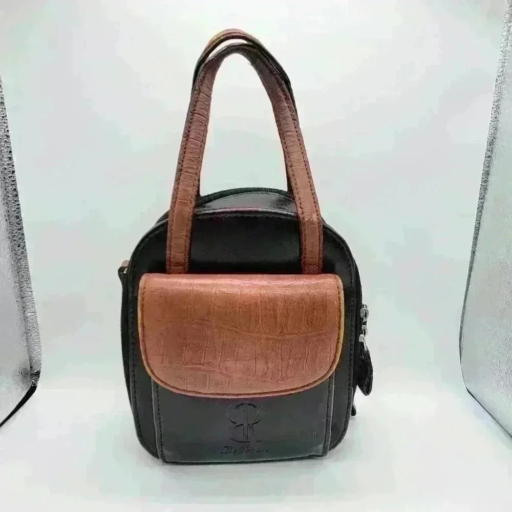 VTG Bellerose Leather Purse Two Tone - Black/Brown Compact W/ Pockets Compartmet - Picture 2 of 16